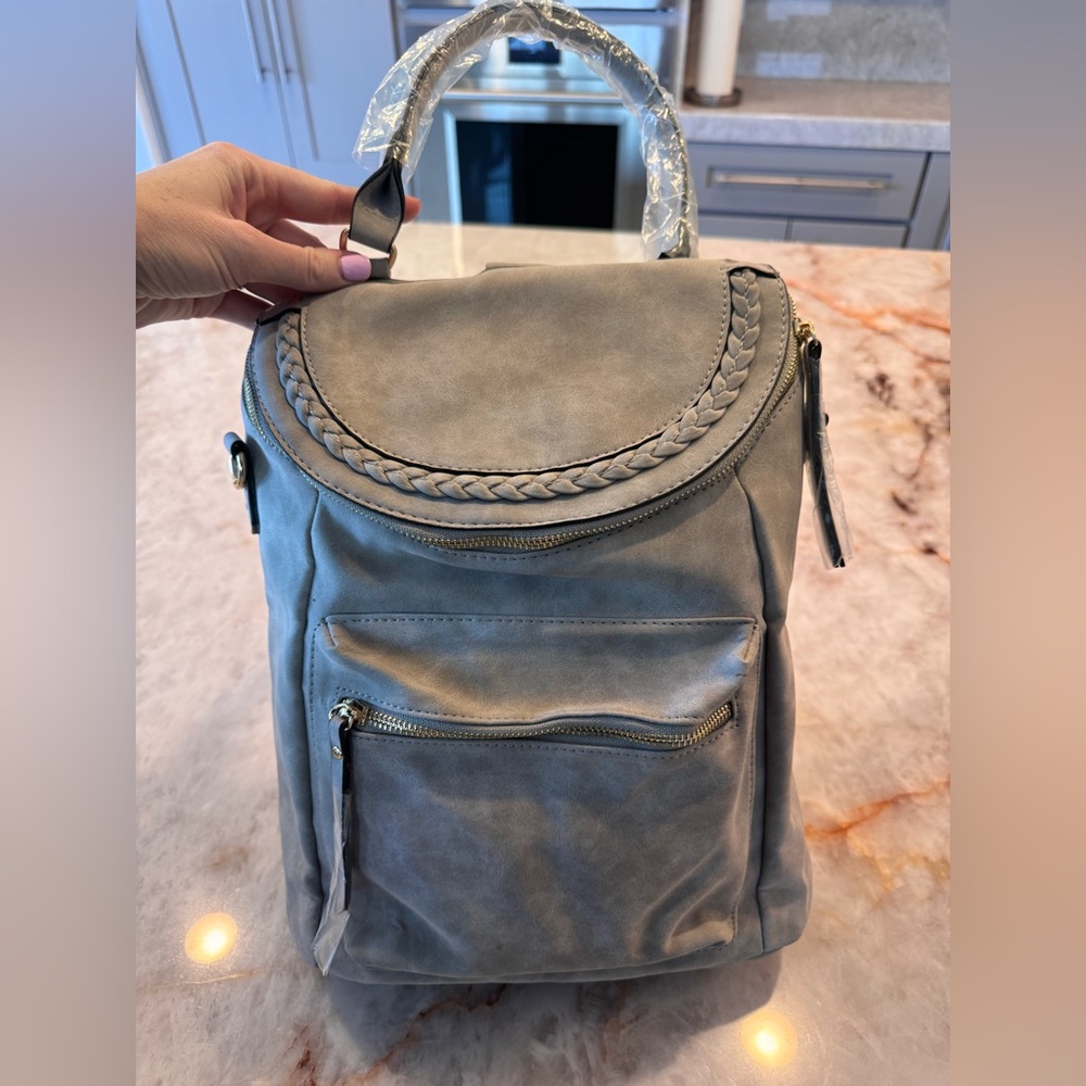 Convertible Gray Women's Backpack with Braided Detail